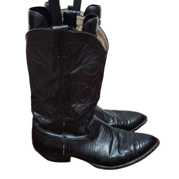 Vtg Larry Mahan Black Leather Cowboy Boots SIze 11 B, made in Texas - Picture 2 of 16